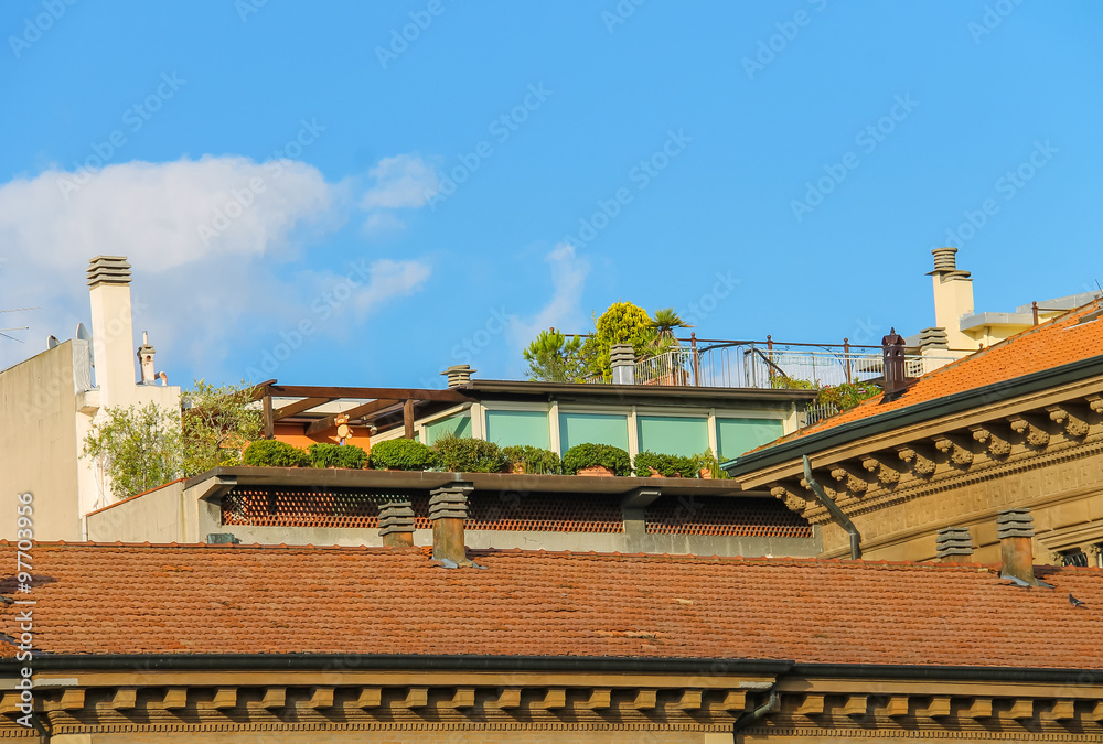 Obraz premium Modern roof garden in the historical centre of Rimini, Italy