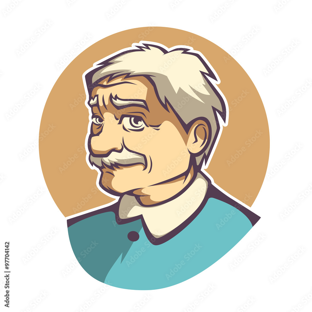 vector portrait of old man in cartoom style