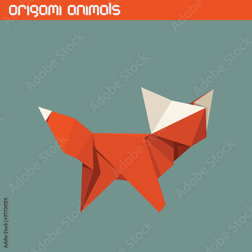 Vector origami isolated animal. Cute Fox