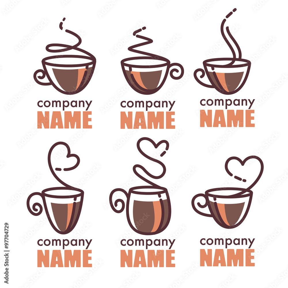 coffee and tea, vector linear logo collection