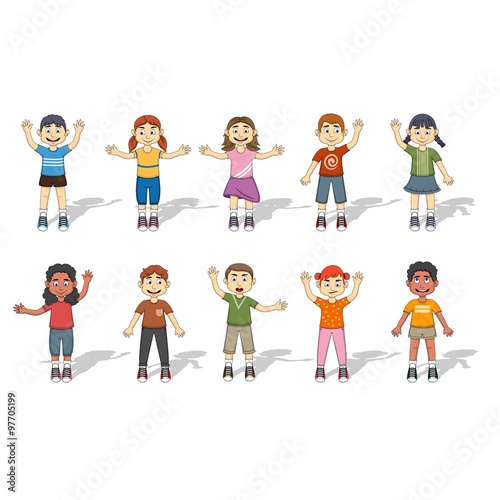 Set Of Ten Happy Kids expression Vector Illustration