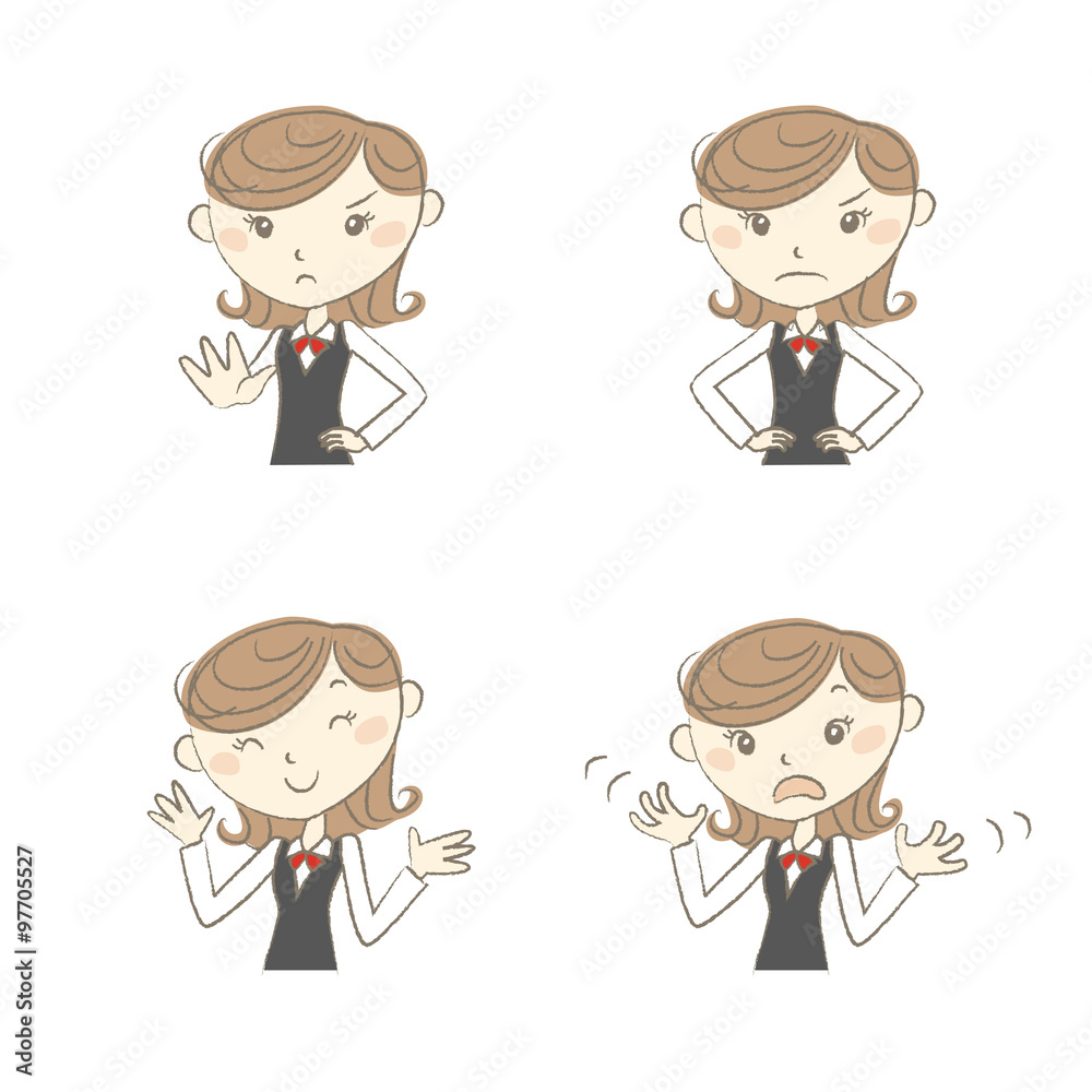 いろいろな表情とポーズをする制服の女性