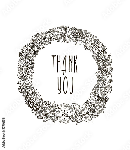 Hand-drawn herbal frame. Vector hand  wreath for invitations, cards or for any other kind of design.