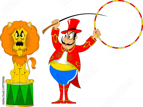 mustachioed tamer and lion