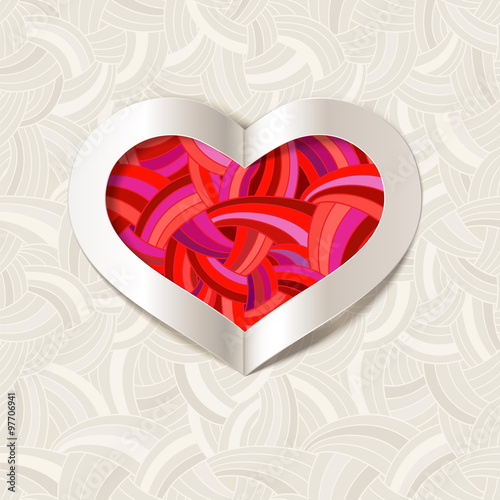 Red Valentine's Day background with white heart. Editable blend options.