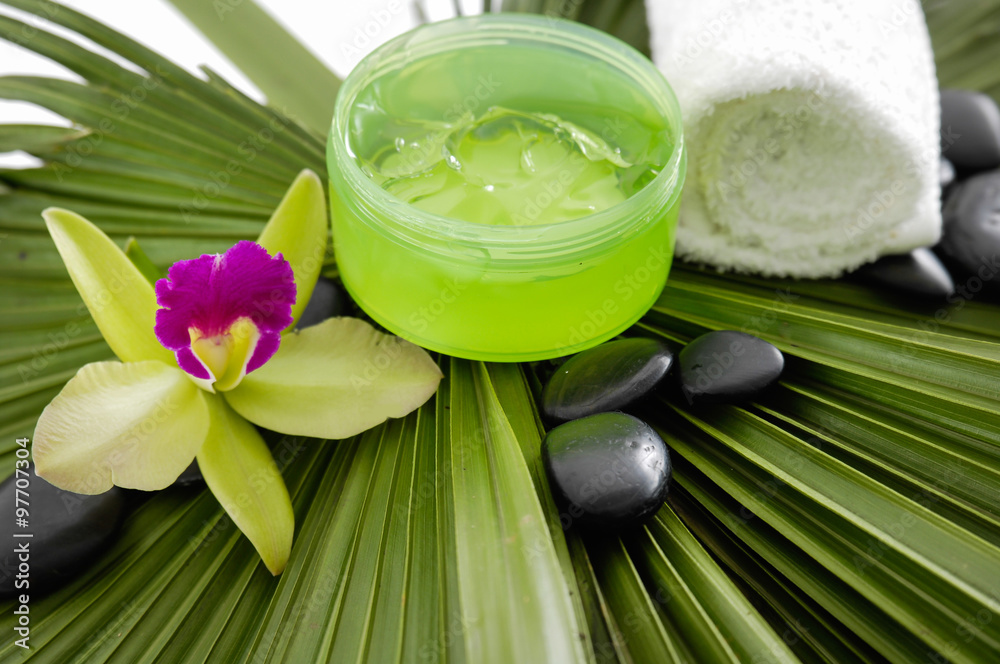 Spa set on palm leaf Spa set on palm leaf