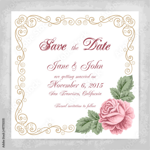 Wedding invitation template with roses