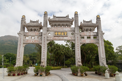 Mountain Gate at the Po Lin Monastery on Lantau Island in Hong Kong, China. Viewed from the front.