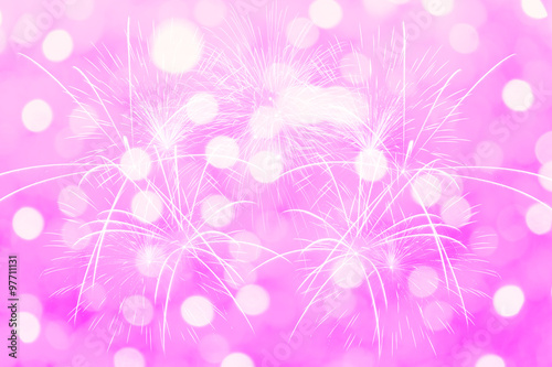 Fireworks and bokeh at New Year and copy space