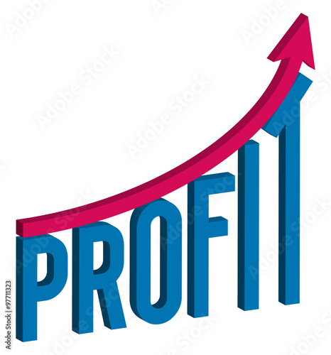 increase profit business concept, 3d letters text profit with graph, isolated illustration on white background