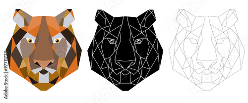 Tiger head triangular icon , geometric pattern trendy line design. Vector illustration ready for tattoo or coloring book. 