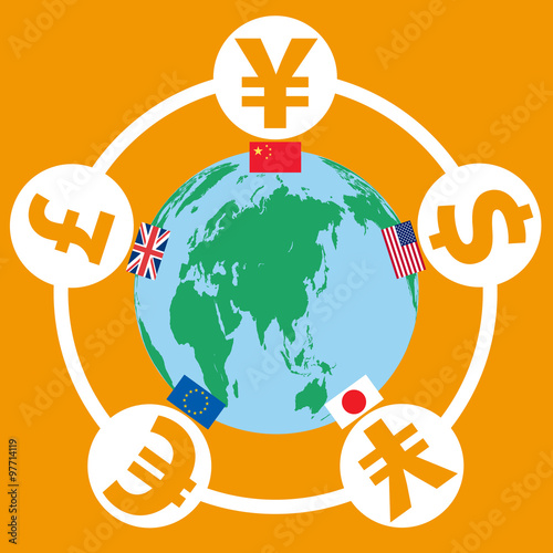 Key currency and RMB/CNY(chinese yuan), vector illustration
