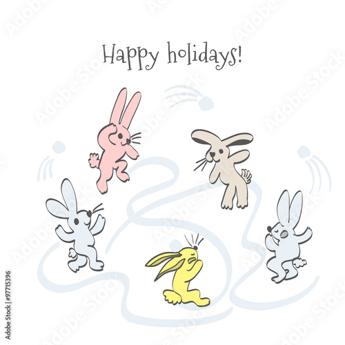 cartoon hares on holiday