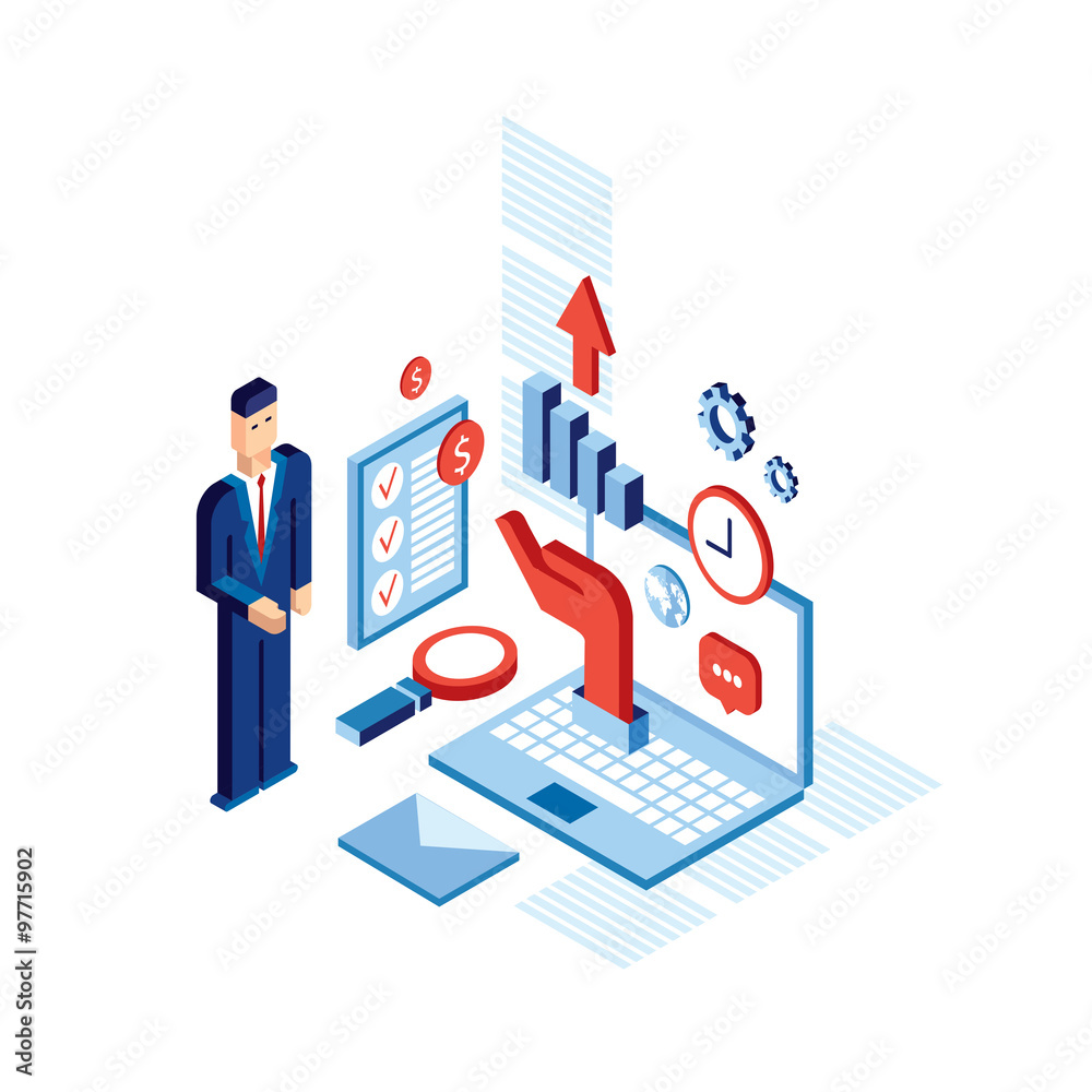 Isometric Businessman Successful business communication technology concept Isometric Businessman Successful business communication technology concept