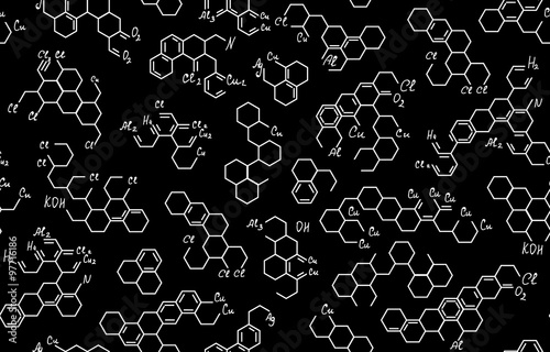Scientific vector seamless pattern with chemical connections, formulas, equations. You can use any color of background