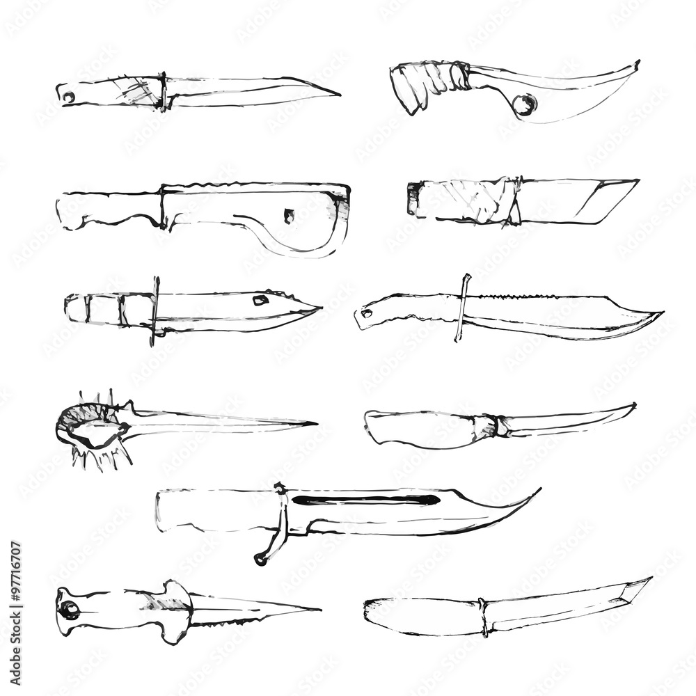 hand drawn knifes set