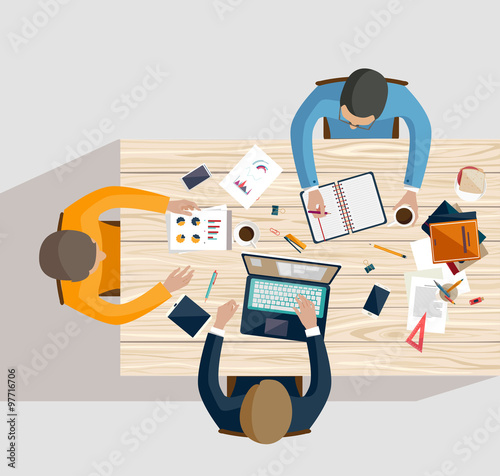 Business meeting and brainstorming. Flat design.