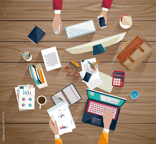 Business meeting and brainstorming. Flat design.