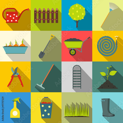 16 garden flat icons set