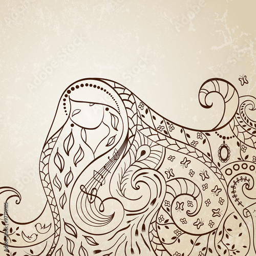 Long haired girl. Vector illustration.