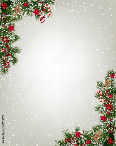 Christmas background with fir and snowflakes
