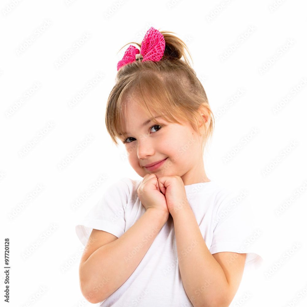 Portrait of a beautiful smiling little girl on a white background Portrait of a beautiful smiling little girl on a white background