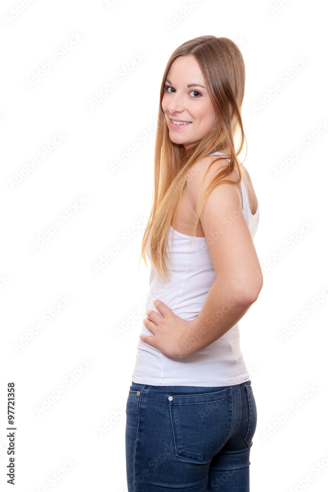 Attractive young woman. All on white background. Attractive young woman. All on white background.