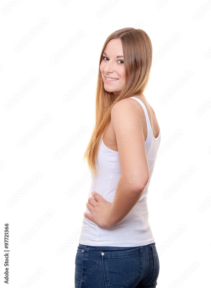 Attractive young woman. All on white background. Attractive young woman. All on white background.