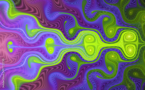 abstract fractal background, vivid green and violet waves and swirls