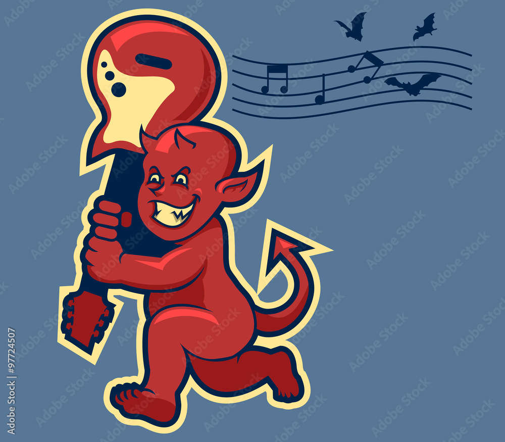 Red Devil Boy Swingin Guitar In Retro Color Red Devil Boy Swingin Guitar In Retro Color