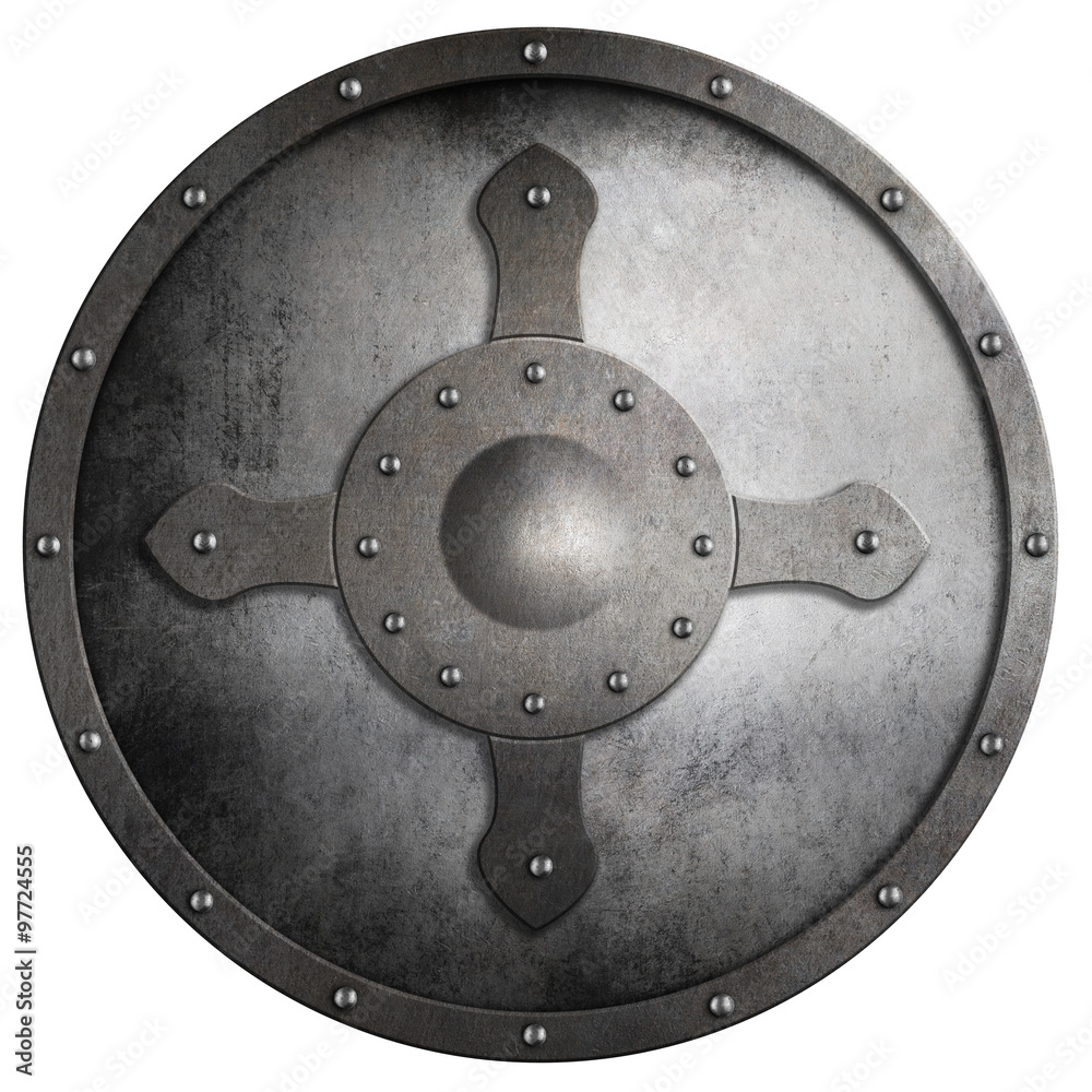 metal round crusader shield isolated 