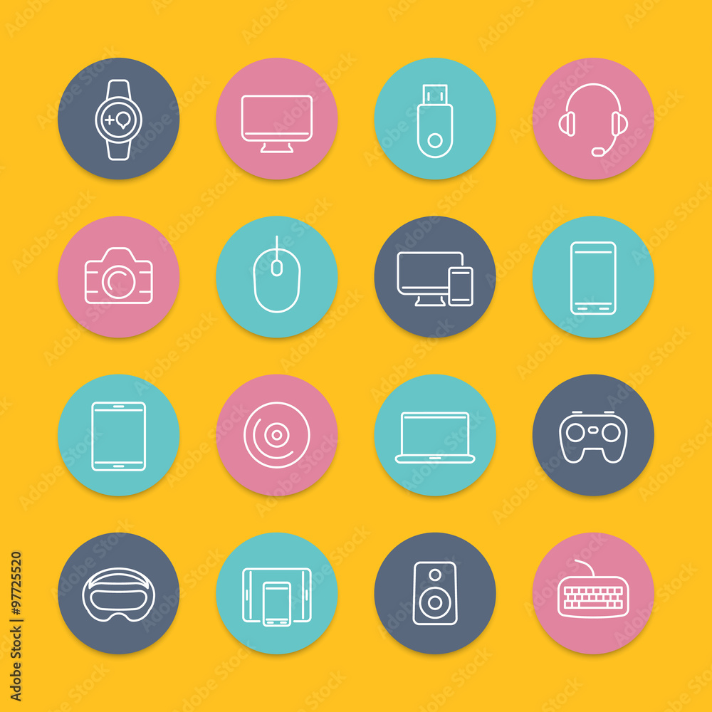 Modern gadgets line round flat icons, vector illustration Modern gadgets line round flat icons, vector illustration