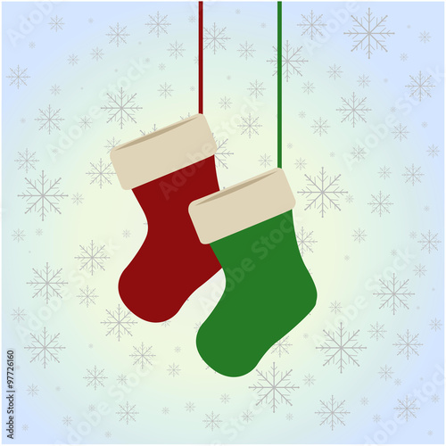Christmas Stockings hanging on the blue background