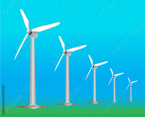 Wind Turbine landscape illustration. Wind energy.