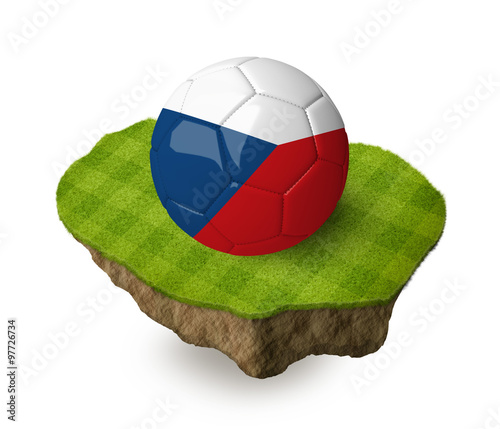 3d realistic soccer ball with the flag of the Czech Republic on a piece of rock with stripped green soccer field on it. See whole set for other countries.  
