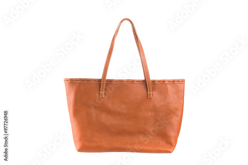 brown leather holding female fashion hand bag isolated background