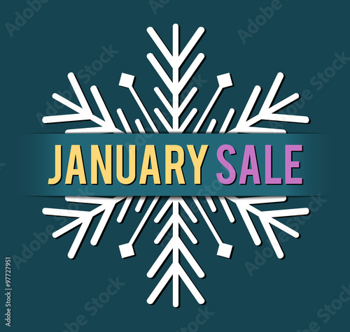 vector banner for january sales, seasonal illustration with text January Sale, with snowflake and dark cyan background