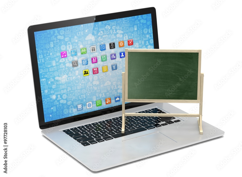 Laptop with chalkboard, online education concept Laptop with chalkboard, online education concept