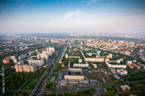 Bird's eye view Ostankino district in Moscow Russia