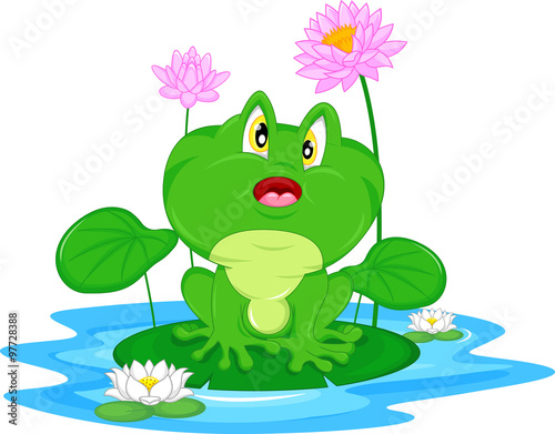 Green frog sitting on a leaf