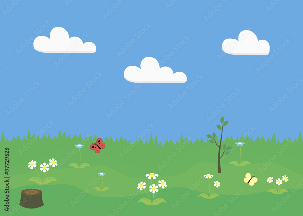 Seamless cartoon meadow landscape