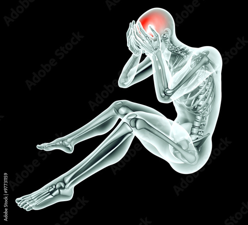 x-ray image of a man with pain on black with clipping path