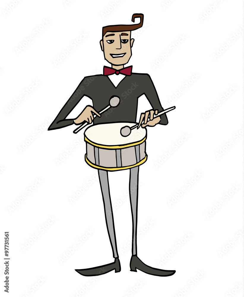 Cartoon drummer. Musician playing a drum. Clipart, hand-drawn simple  illustration of a man playing a musical instrument. Stock Vector | Adobe  Stock