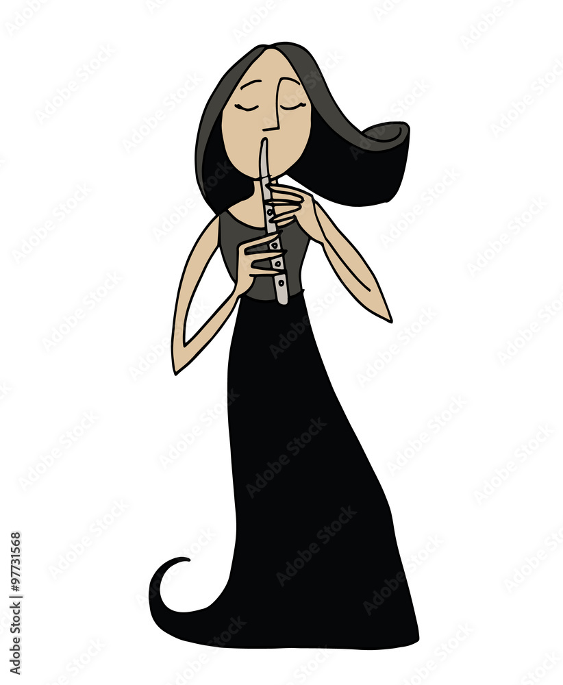 Girl Playing Flute Cartoon