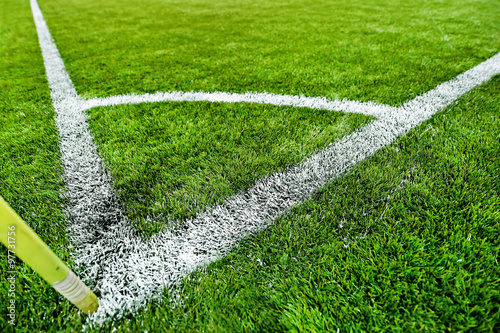 Obraz na plátne Fresh painted sideline on soccer field