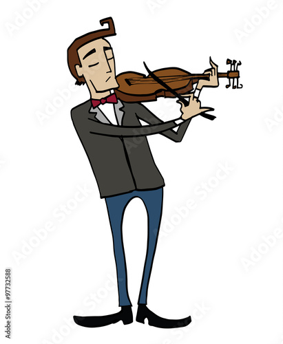 Cartoon violinist. Musician playing a violin. Clipart, hand-drawn simple illustration of a man playing a musical instrument.