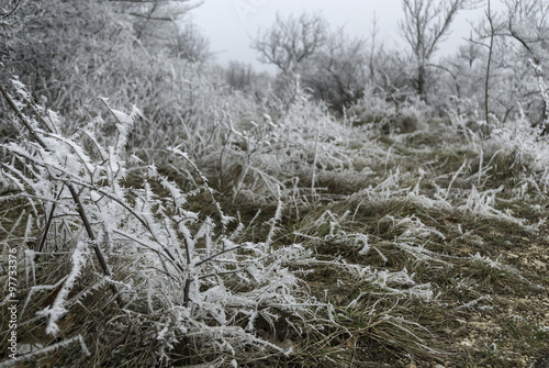 Hoar frost on a piece of cable. This image was taken in mid december, in Hungary, in a beutuful vineyard.