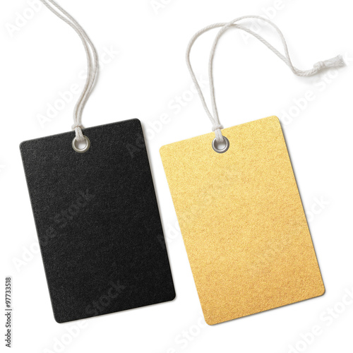 Gold and black blank cloth price tags set isolated 