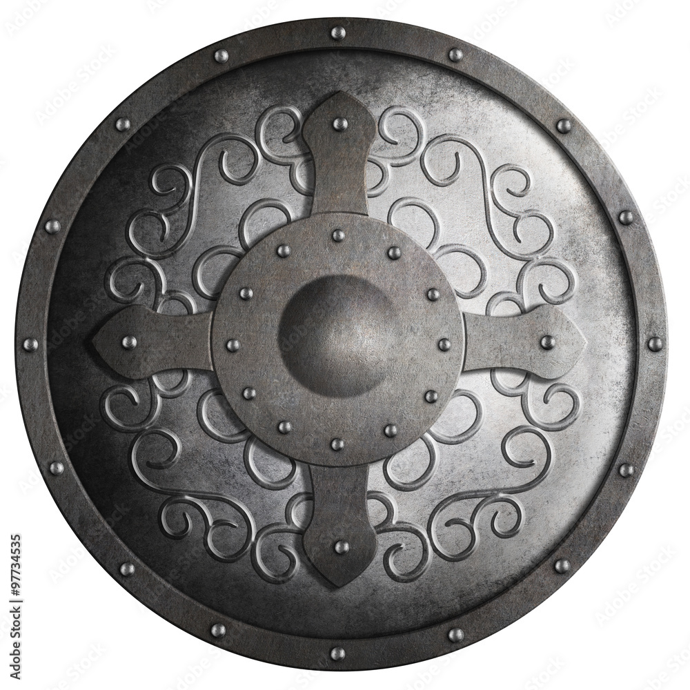 Naklejka premium metal round shield with cross isolated