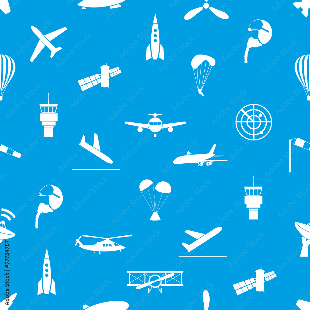aviation icons blue and white seamless pattern eps10 aviation icons blue and white seamless pattern eps10